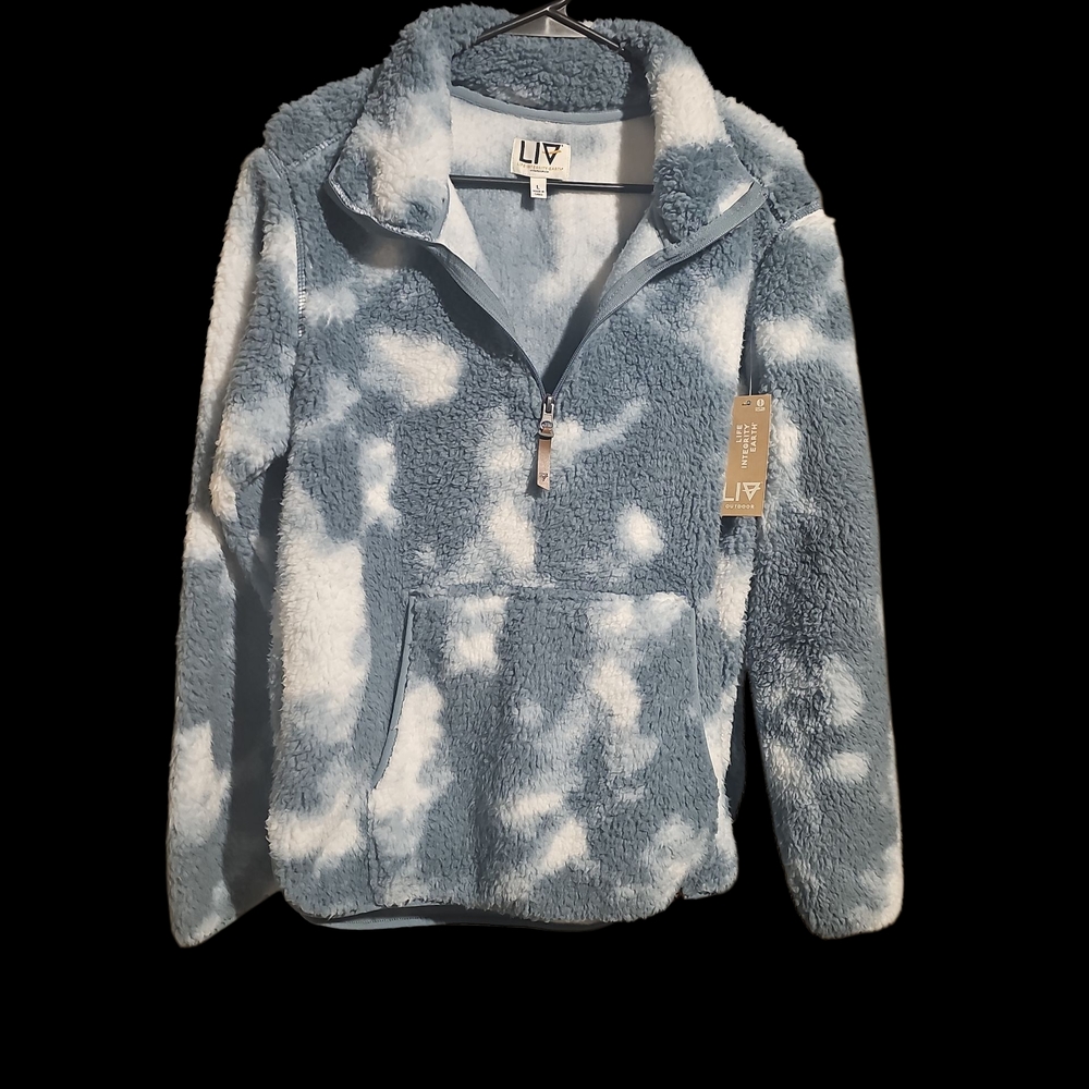 Women's Blue and White Fleece Jacket‎